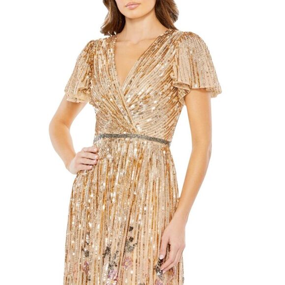 Mac Duggal 5637 Size 8 Gold Copper Floral Sequin Beaded Long Gown‎ Maxi Dress - Picture 6 of 7